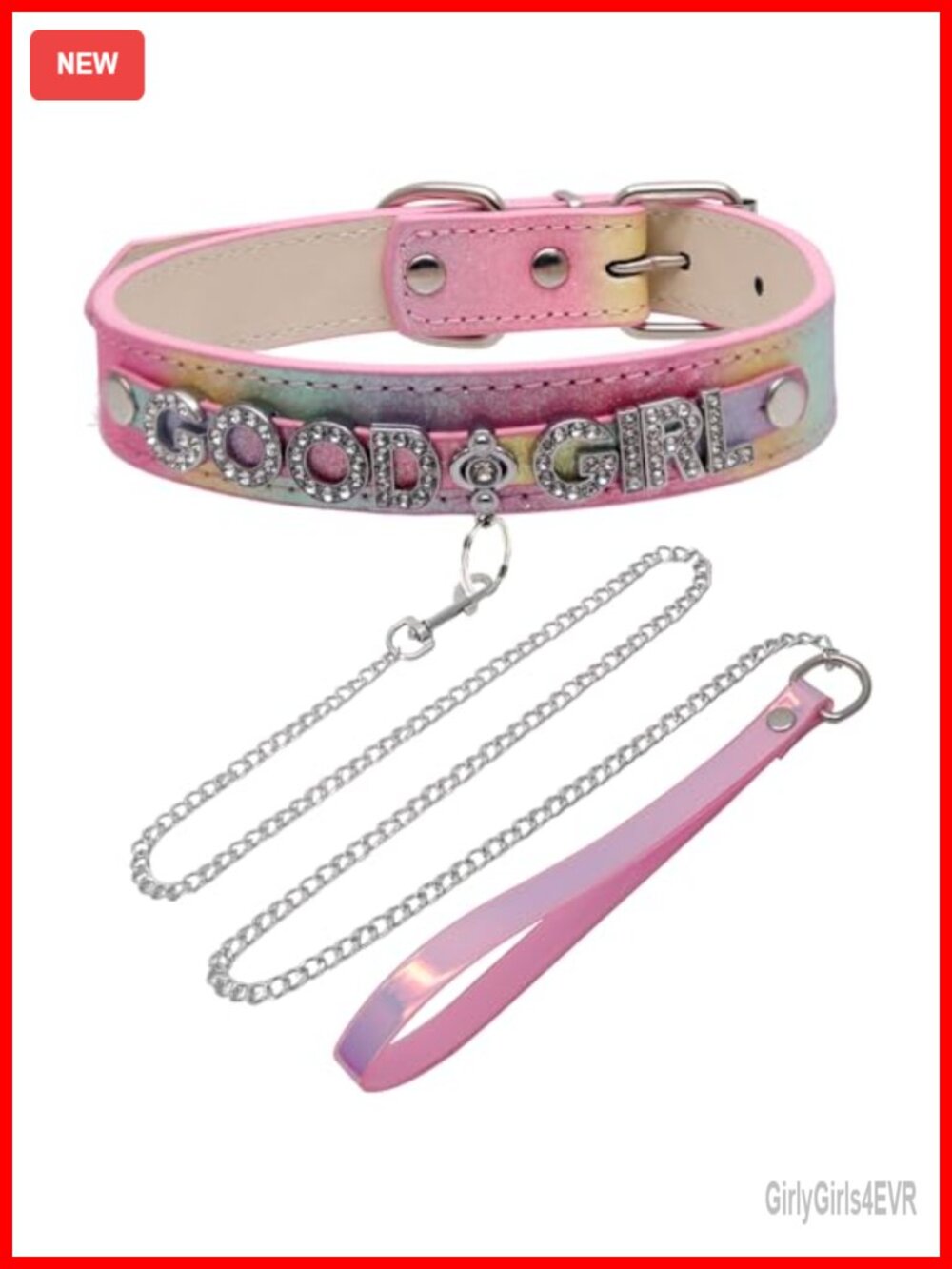 Pink Glitter Leather Choker Necklace with Name Letter Gothic Collar Punk Rave